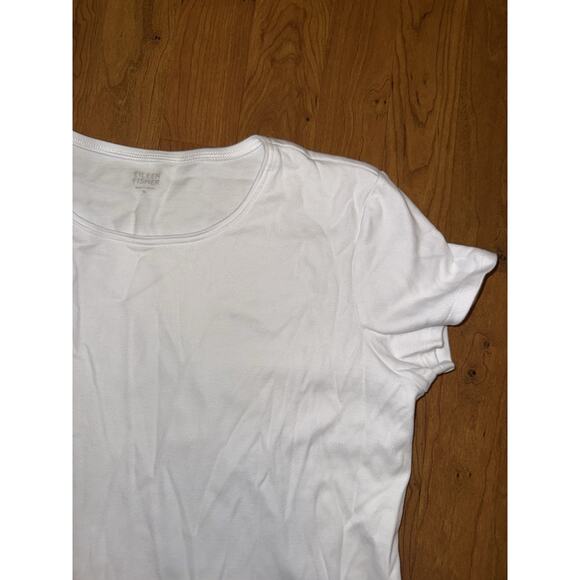 Eileen Fisher Women's White MD Stretch Organic Cotton Cap-Sleeve Crew Neck Shirt - Picture 2 of 5